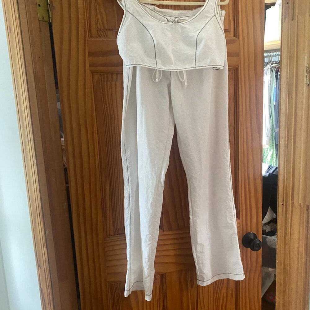 y2k white open back athletic set